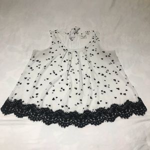 Janet Chung White and Black Hearts and Lace Keyhole Tank Top